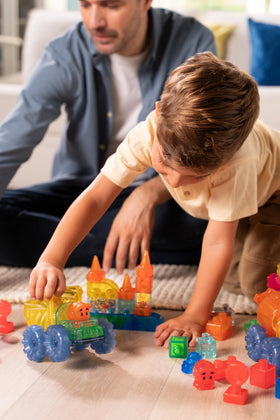 Jelly Blox packaging doubles as storage and a safe play base.