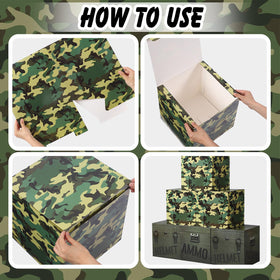 JellyArch camo box centerpiece adds military flair to tables.
