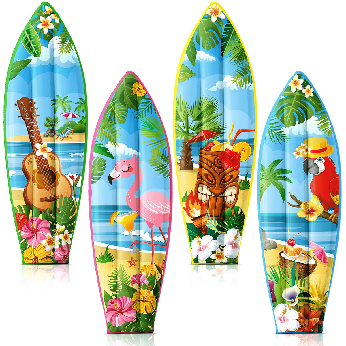 JellyArch flamingo surfboard inflatables for tropical pool party decor