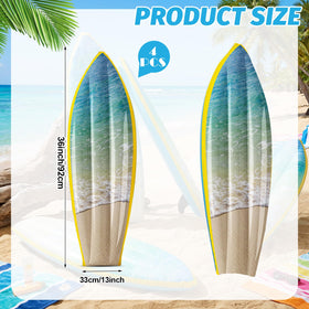 JellyArch inflatable surfboards arranged as luau-themed party decorations.