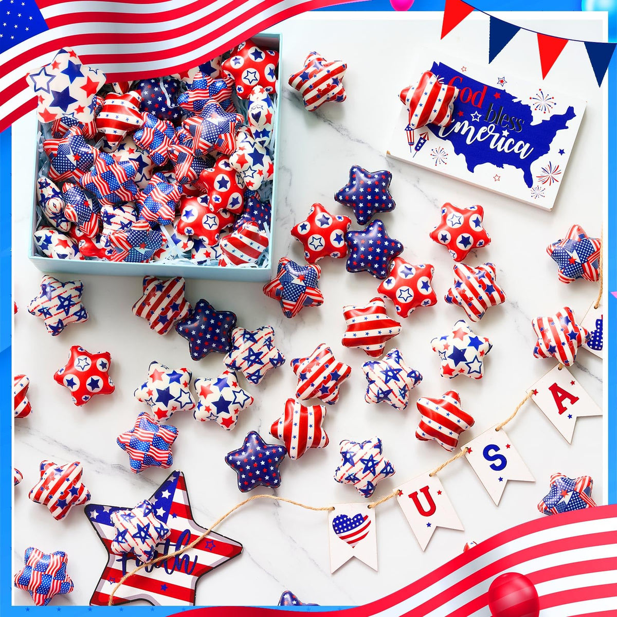 JellyArch blue patriotic star stress ball promotes calm during busy events