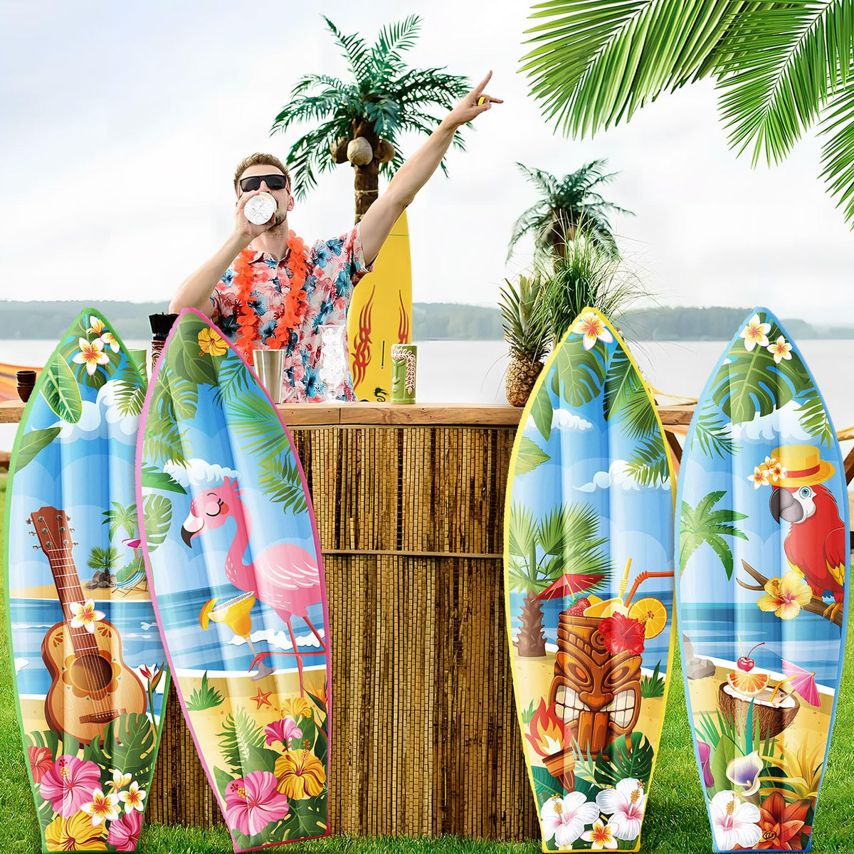 JellyArch Hawaiian surfboard decor provides reusable party props