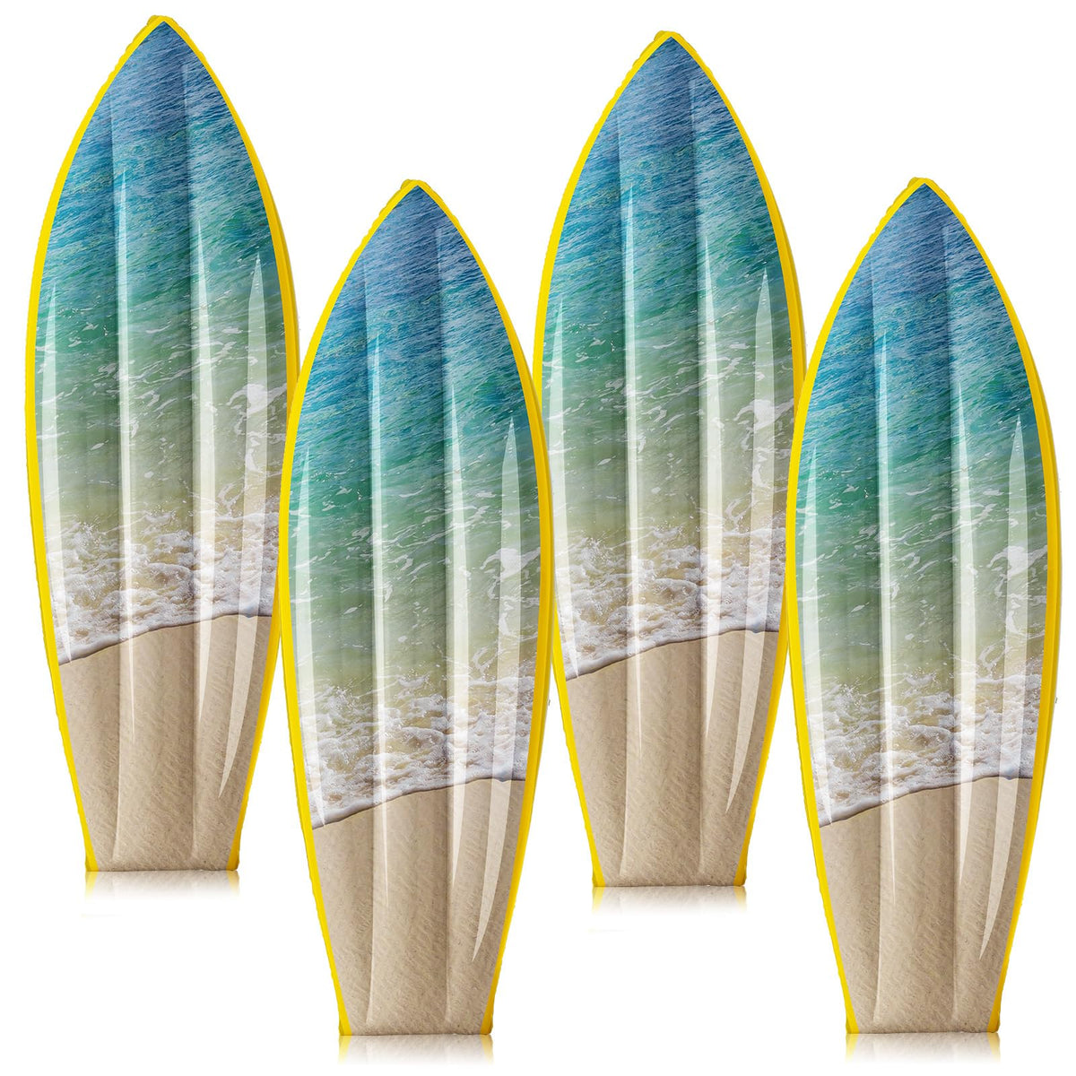 JellyArch 36-inch inflatable surfboard on the beach adds tropical party decor.