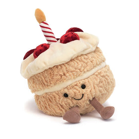 Jellycat Amuseables Birthday Cake candle-stripe highlights soft, premium plush for cozy hugs.