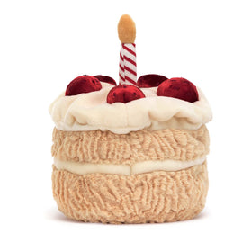 Jellycat Amuseables Birthday Cake soft-fabric design invites gentle play and cuddle.