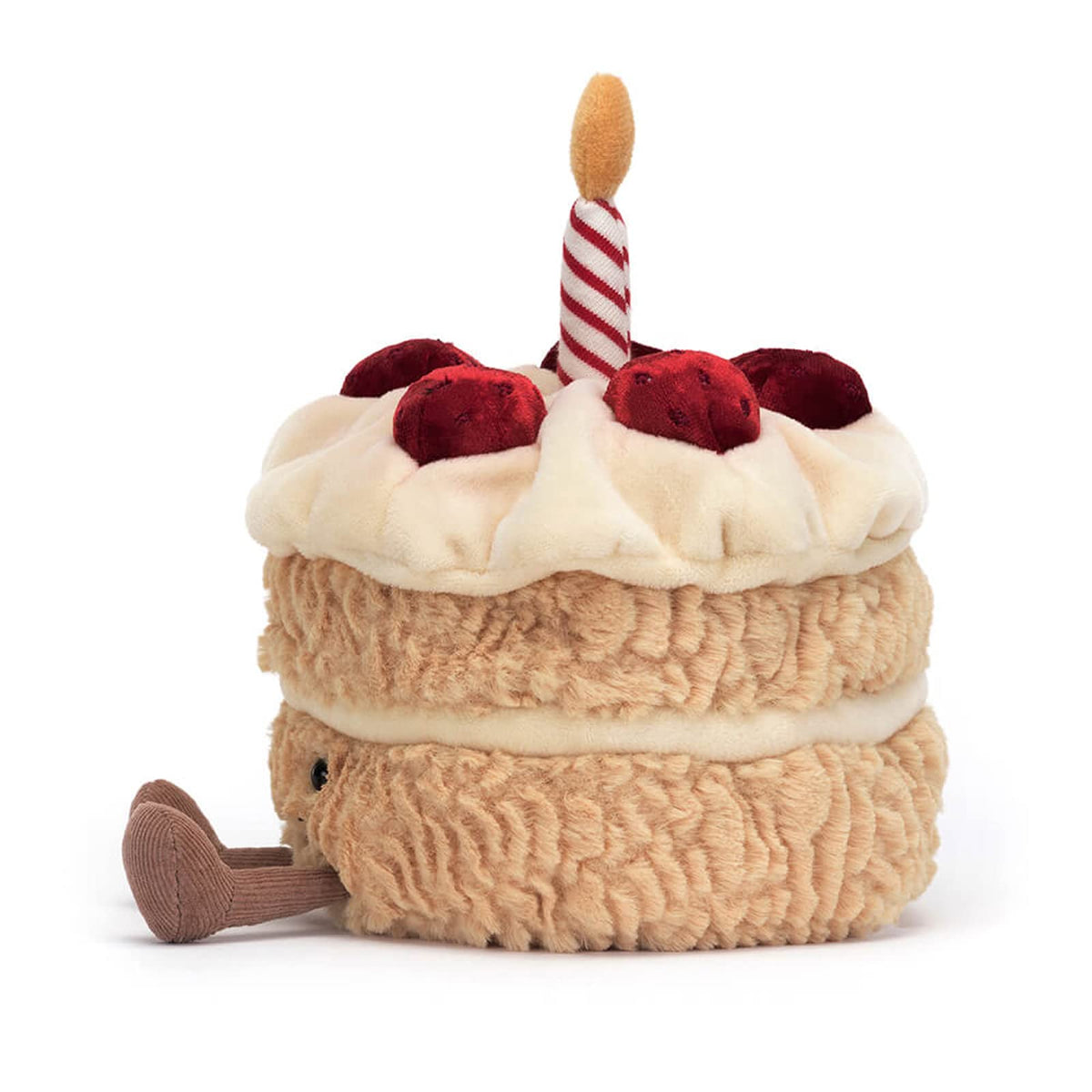 Jellycat Amuseables Birthday Cake tiered-cake shows textured layers and buttercream-inspired plush.
