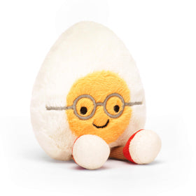 Jellycat Amuseables Boiled Egg Geek in cream-yellow fur ready to cuddle during cozy playtime