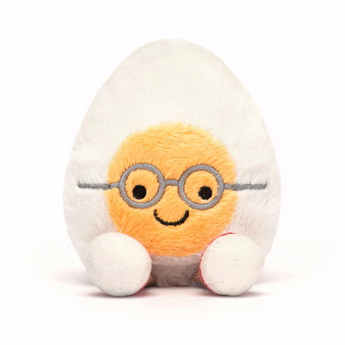 Jellycat Amuseables Boiled Egg Geek sits at 4.3 inches tall for display