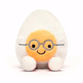 Jellycat Amuseables Boiled Egg Geek sits at 4.3 inches tall for display