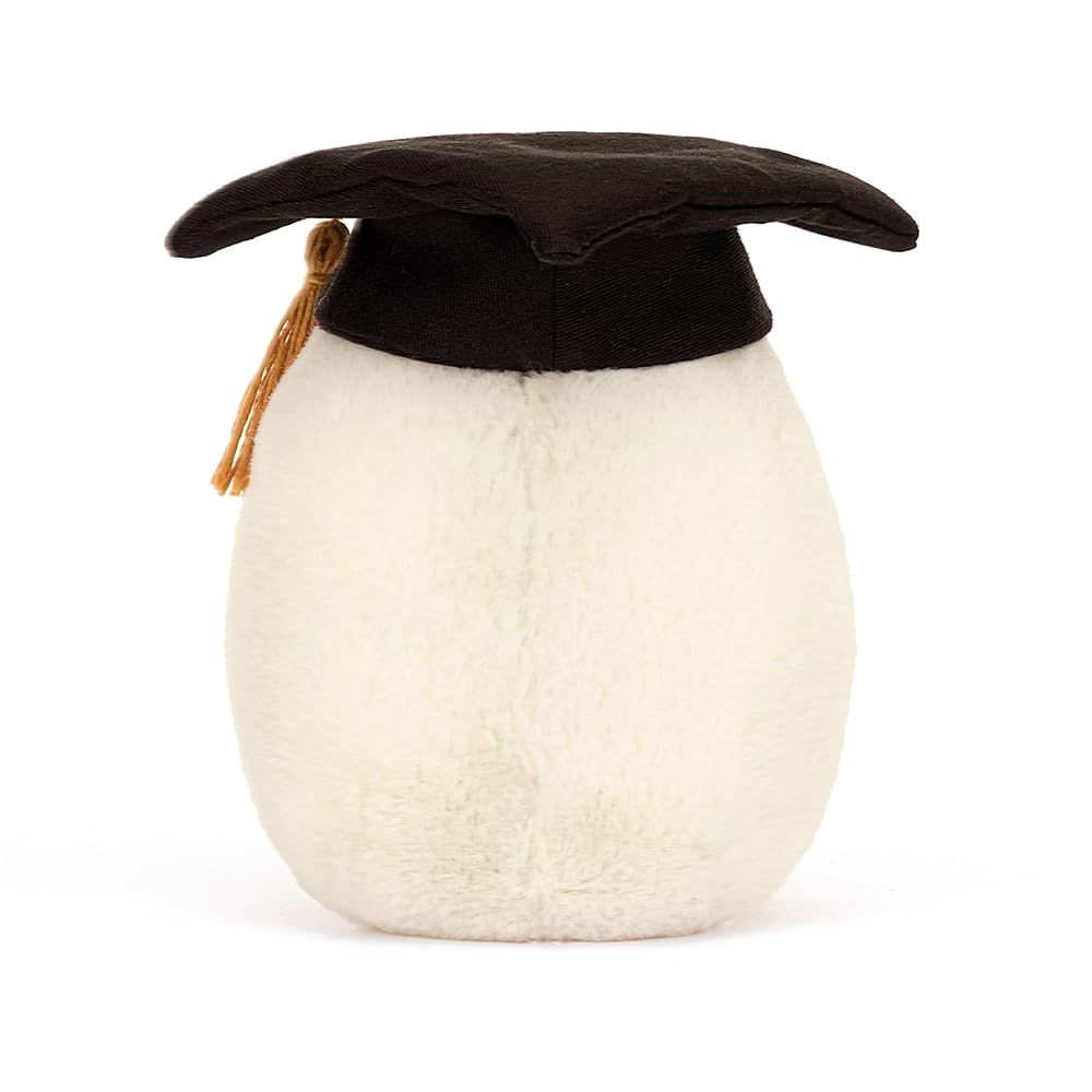 Jellycat Amuseables Boiled Egg Graduate with golden tassel; ideal celebratory gift.