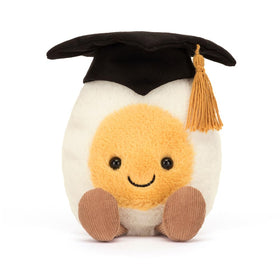 Jellycat Amuseables Boiled Egg Graduate in soft plush; comforting cuddle buddy.