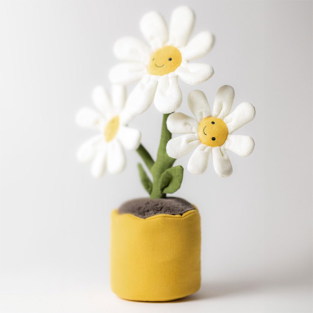 Jellycat Amuseables Daisy Pot stands 13 inches tall for display and play.