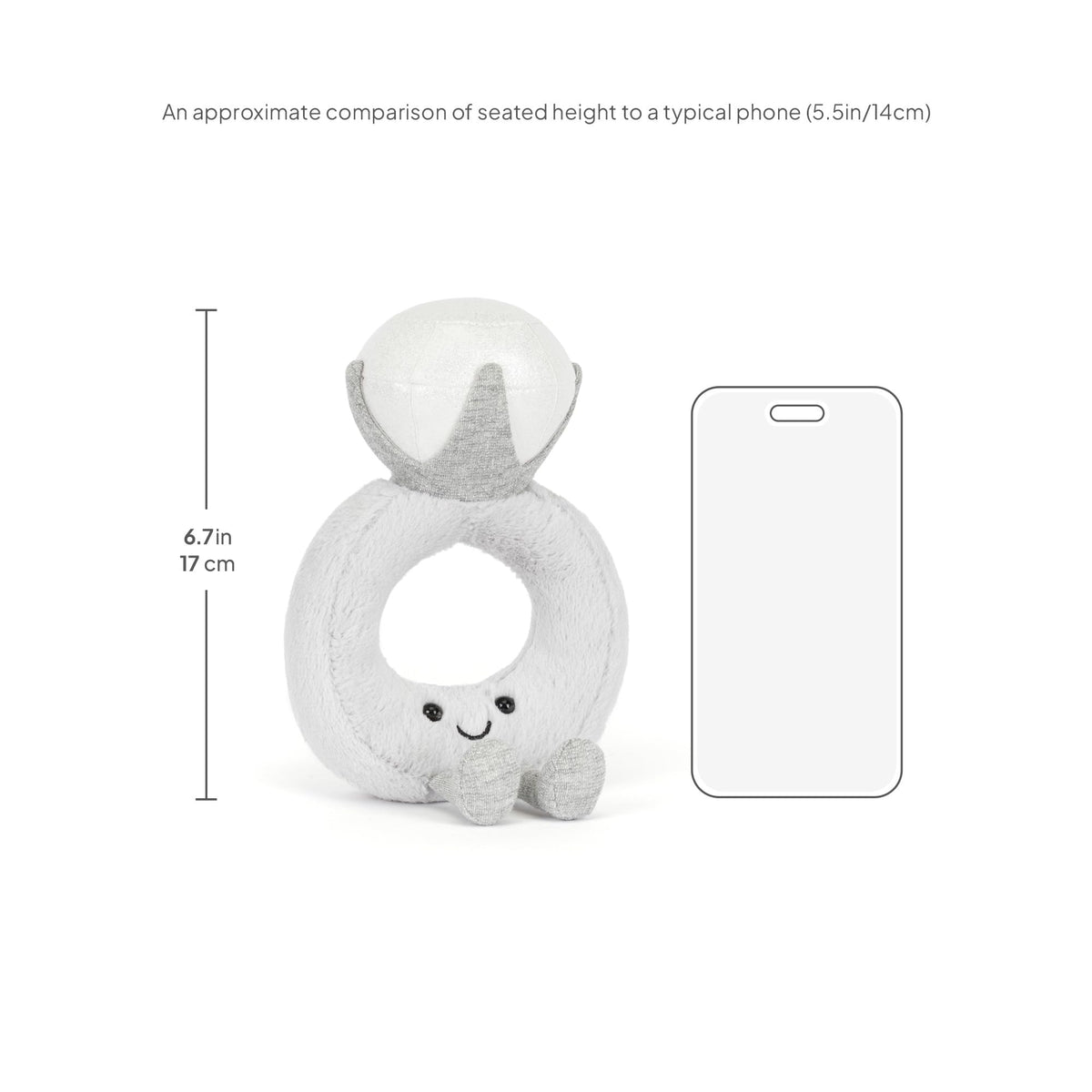 8-inch Jellycat Amuseables Diamond Ring scale for shelves or bedside decor.