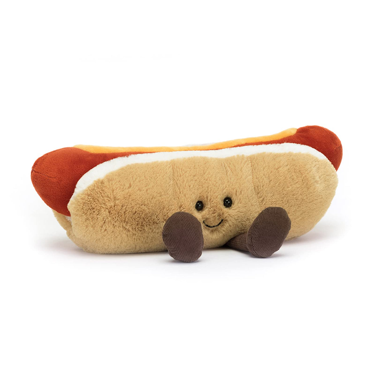 Jellycat Amuseables Hot Dog plush with bun detail for cozy play