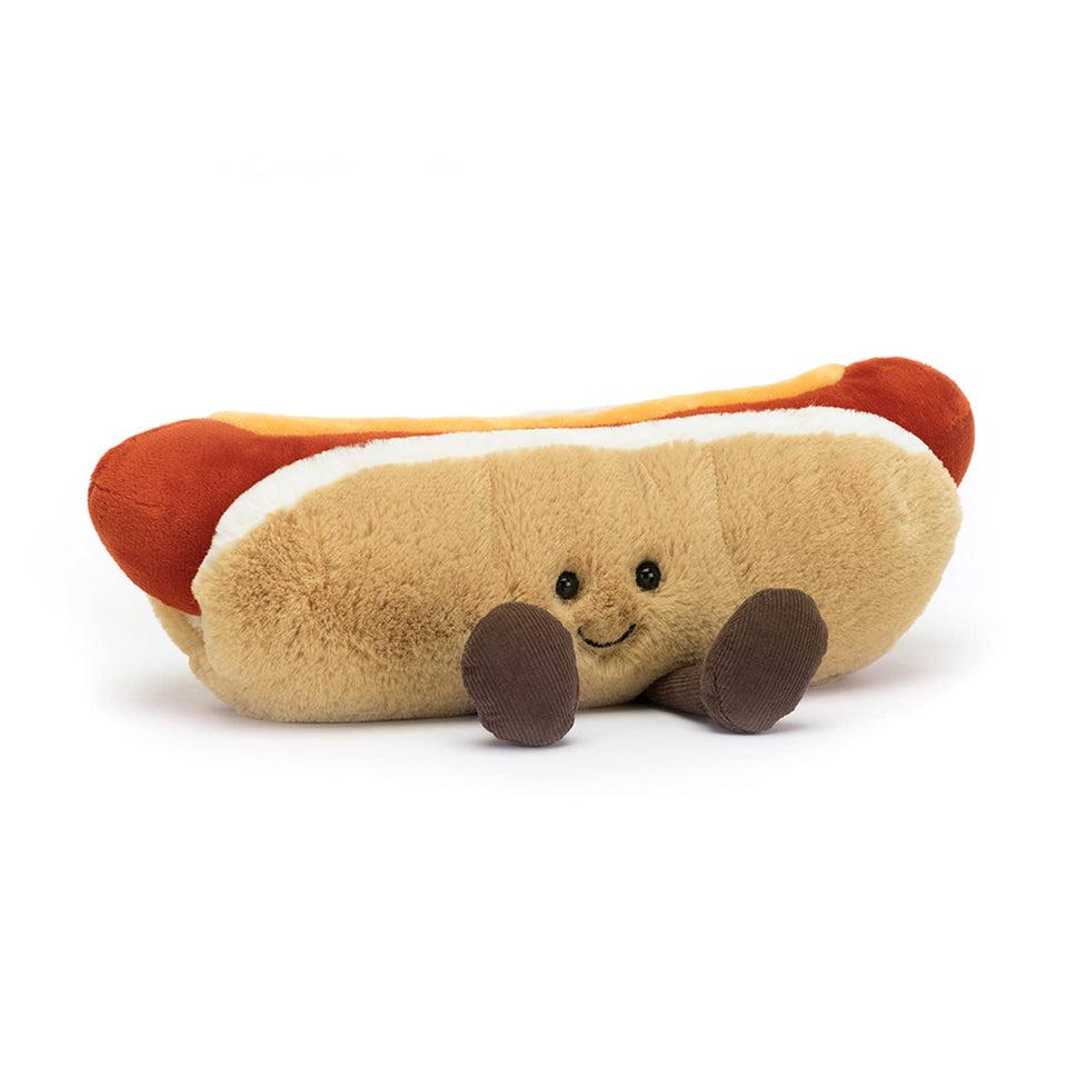 Jellycat Amuseables Hot Dog plush with bun detail for cozy play