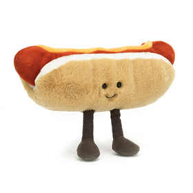 Jellycat Amuseables Hot Dog in sitting pose ideal shelf display