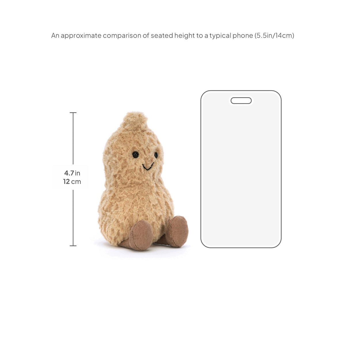Jellycat Amuseables Peanut plush size and gift-ready packaging.