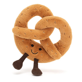 Jellycat Amuseables Pretzel side view showing soft plush texture for cozy hugs
