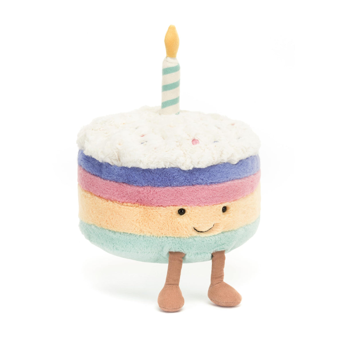 Soft, durable materials used in Jellycat Rainbow Birthday Cake plush.