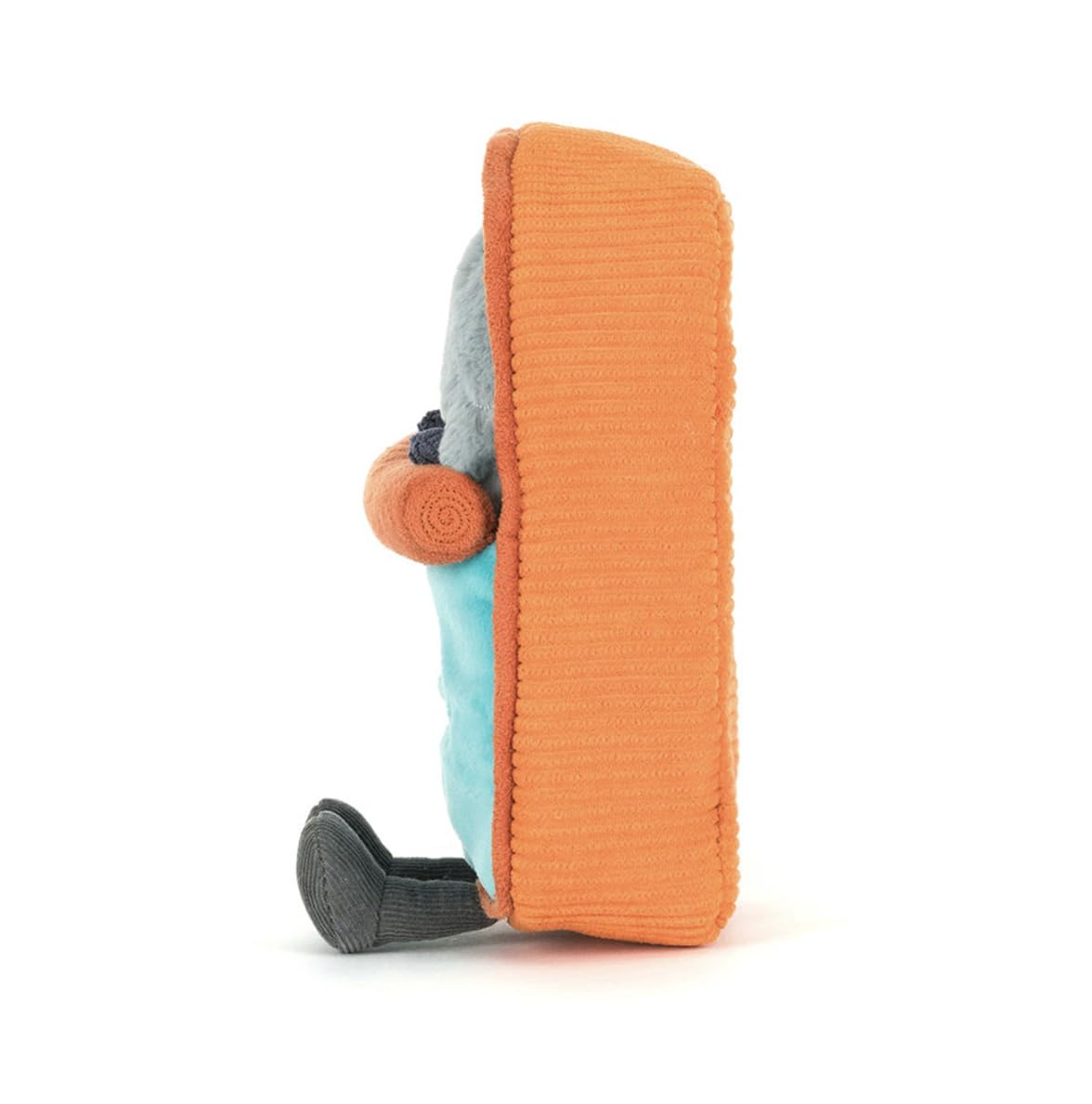 Jellycat Amuseables Sardine Tin plush can with orange body and blue lid, playful décor