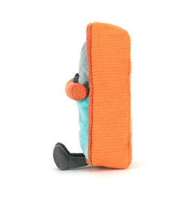 Jellycat Amuseables Sardine Tin plush can with orange body and blue lid, playful décor