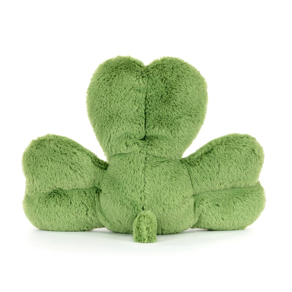 Jellycat Amuseables Siofra Shamrock full-body view highlights compact size for on-the-go smiles.