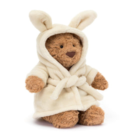 Bartholomew Bear with Bathrobe by Jellycat ready for cozy cuddles and play