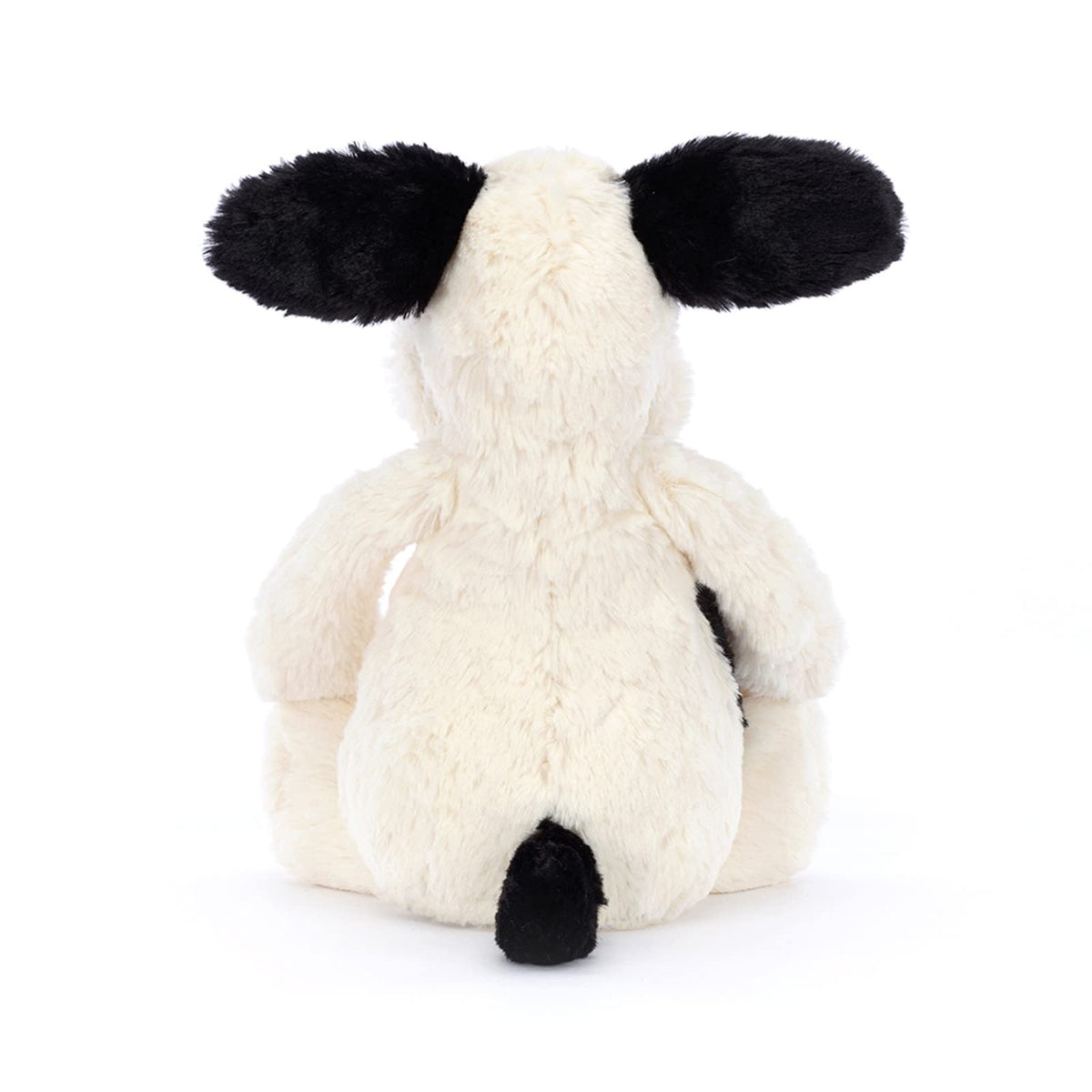 Jellycat Bashful Black & Cream Puppy eye patch and belly spot detail