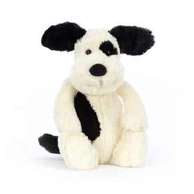 Jellycat Bashful Black & Cream Puppy plush with silky fur for cuddling