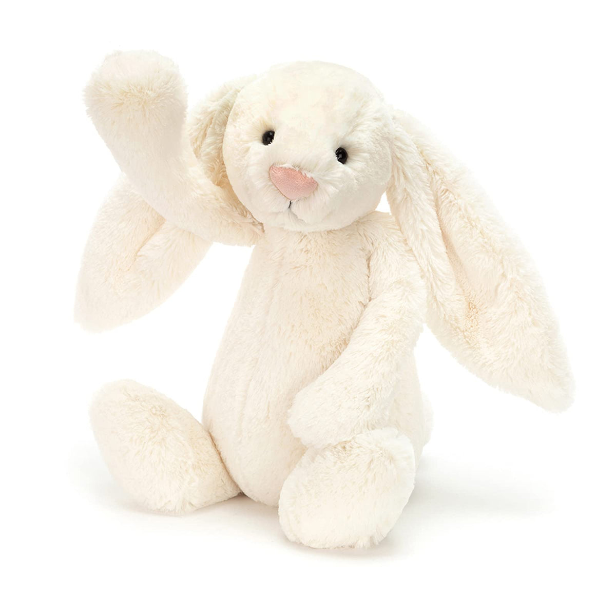 Jellycat Bashful Cream Bunny face close-up, velvet-soft fur for hugs.
