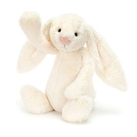 Jellycat Bashful Cream Bunny face close-up, velvet-soft fur for hugs.