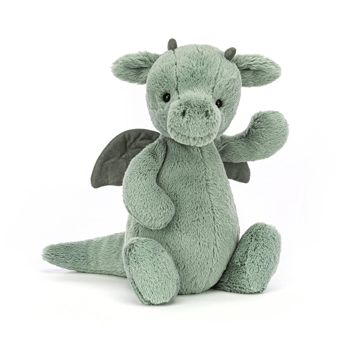 JellyCat Bashful Dragon Medium plush close-up, perfect for newborn cuddles and safe play
