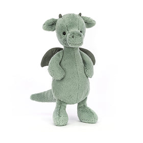 jellycat bashful dragon sage-green texture closeup ideal for cozy companionship
