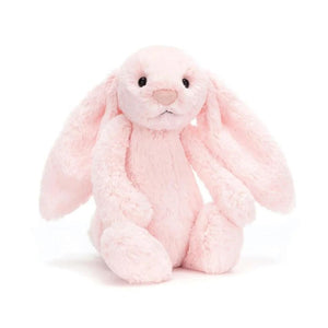 Jellycat Bashful Pink Bunny Medium, front view, a soft cuddle companion ideal for cuddling.