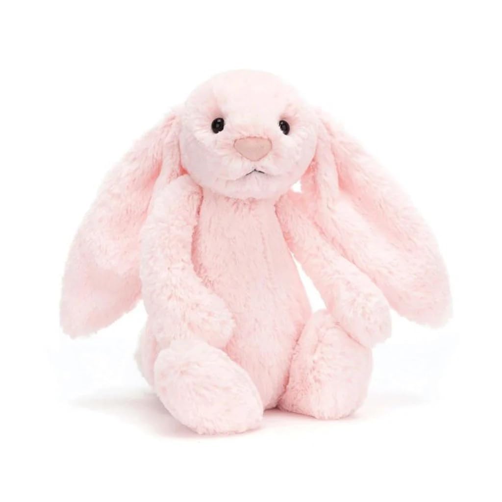 Jellycat Bashful Pink Bunny Medium, side view, perfect companion for imaginative play and bedtime rituals.