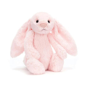 Jellycat Bashful Pink Bunny Medium, side view, perfect companion for imaginative play and bedtime rituals.