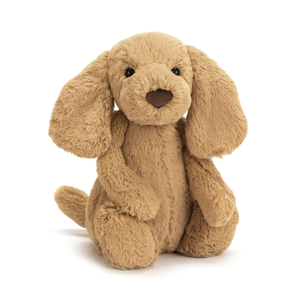 Jellycat Bashful Toffee Puppy front view, a cozy cuddle buddy for playtime and naps.