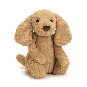 Jellycat Bashful Toffee Puppy front view, a cozy cuddle buddy for playtime and naps.