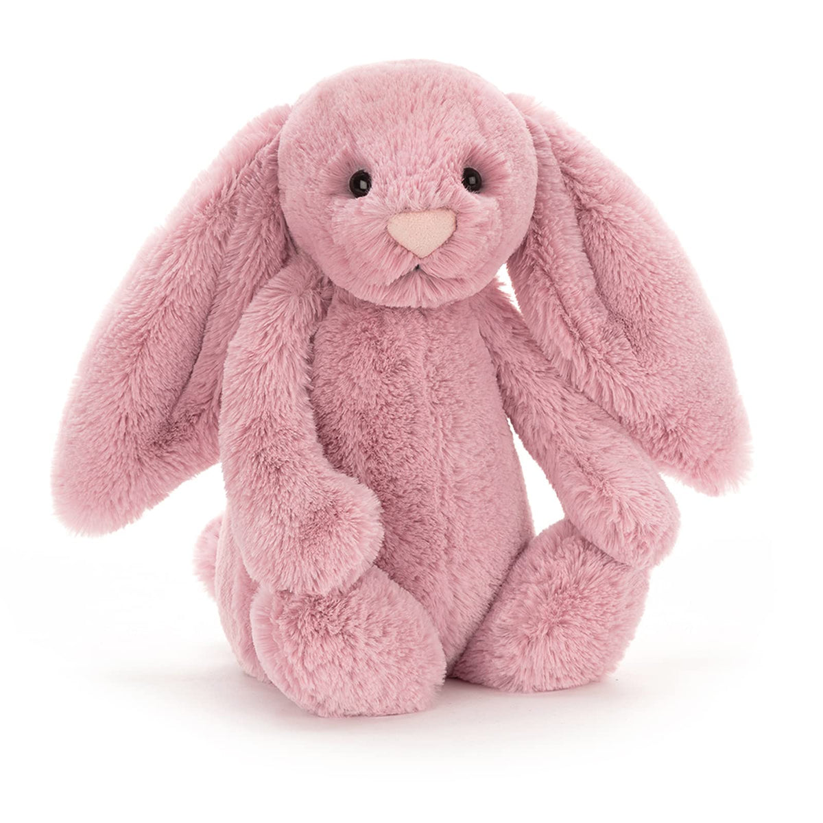 Jellycat Bashful Tulip Pink Bunny 12-inch front view, a cuddly plush ready for hugs.