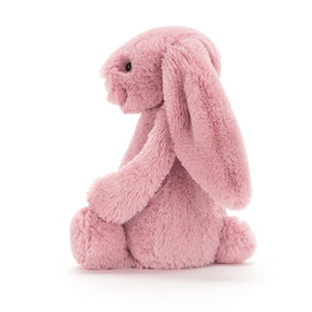 Jellycat Bashful Tulip Pink Bunny in a sitting pose, ideal for kids' play.