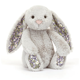 Jellycat Blossom Silver Bunny Bloom plush with floral ears, ideal for comforting hugs