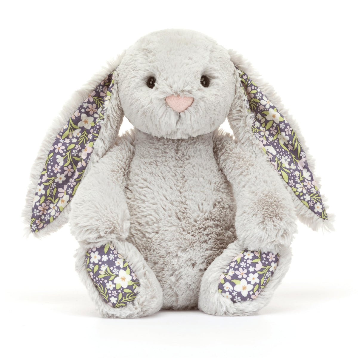 Jellycat Blossom Silver Bunny Bloom with soft fur, perfect for bedtime snuggles