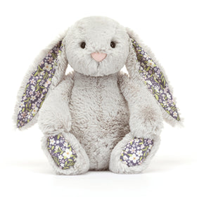 Jellycat Blossom Silver Bunny Bloom with soft fur, perfect for bedtime snuggles
