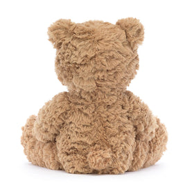 Jellycat Bumbly Bear small 11-inch face closeup emphasizing soft fur texture.