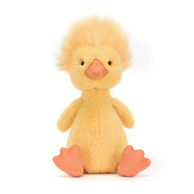 Jellycat Dorit Duckling in a waddling pose highlighting playful charm