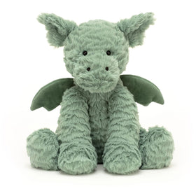 Jellycat Fuddlewuddle Dragon in a hugging pose supports comforting bedtime moments.