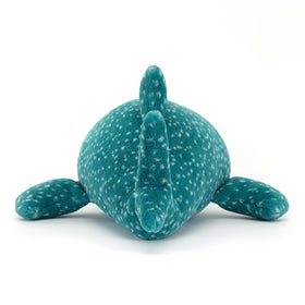Jellycat Gobfrey Whale Shark close-up face highlights soft plush for comforting hugs.