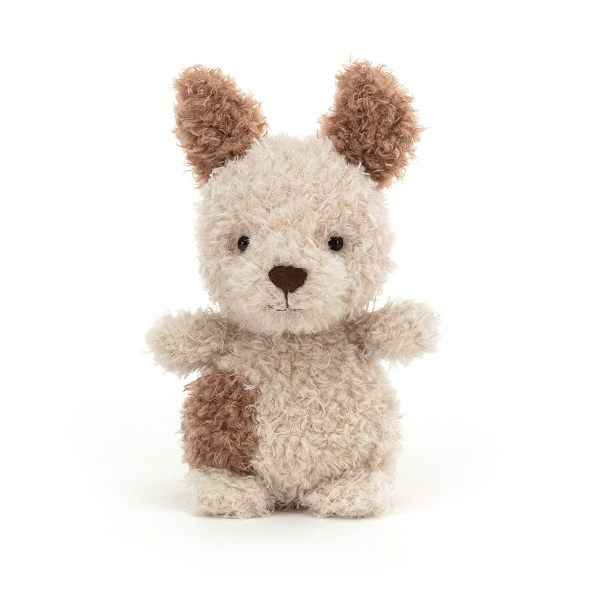 Jellycat Little Pup with tousled fur, inviting travel companion for adventures