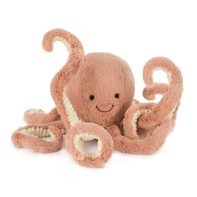 Jellycat Odell Octopus compact dimensions for portable cuddles at home or travel.