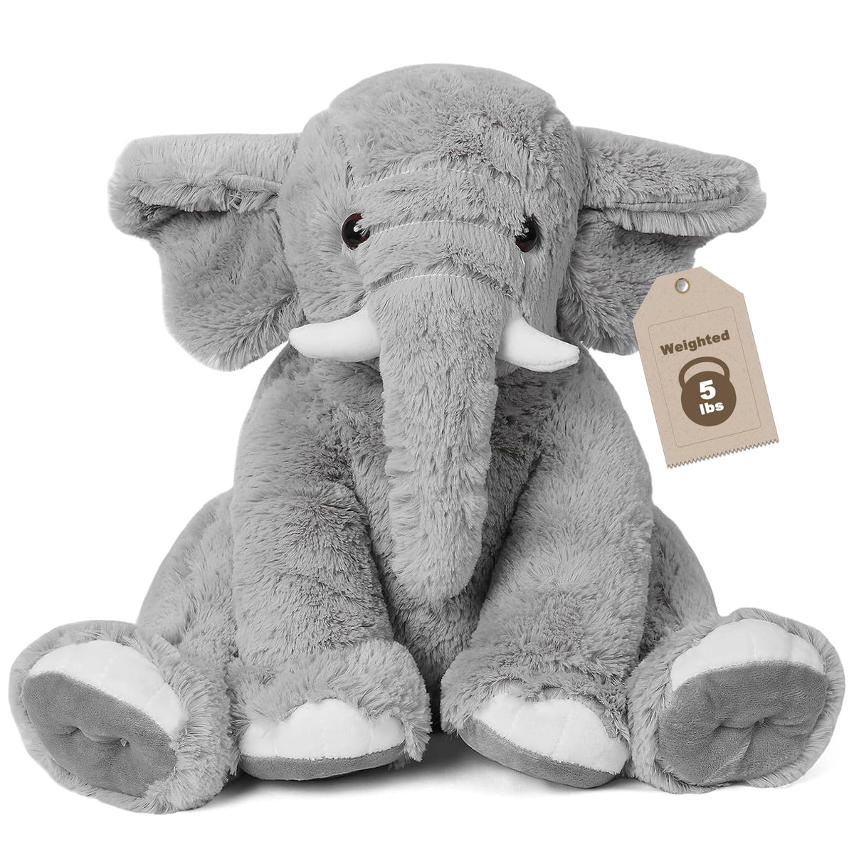 JellyMallow Elephant Weighted Plush Pillow, front view, calming comfort and support.